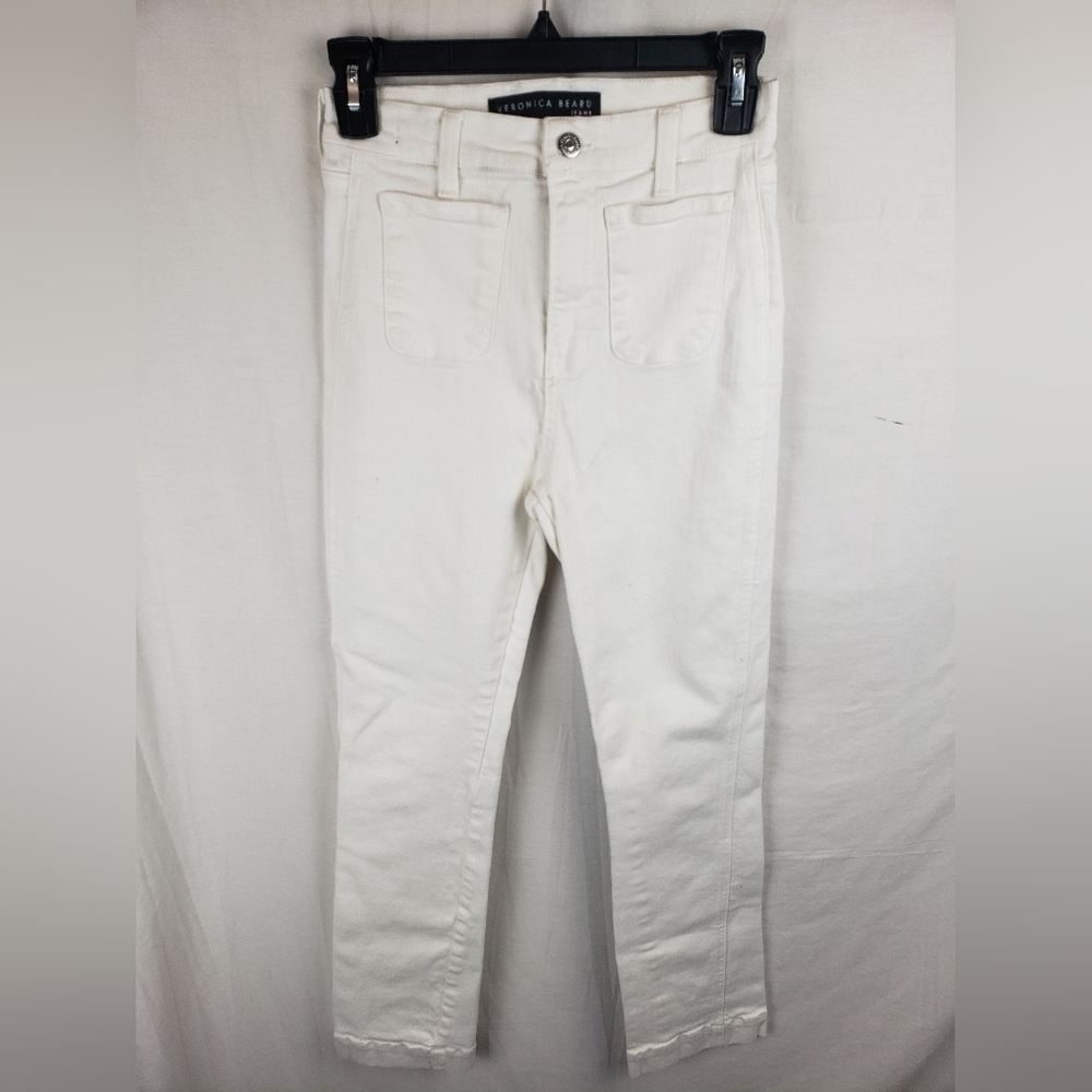 Veronica Beard Carly Kick Flare High Rise White Jeans Sz 26/2